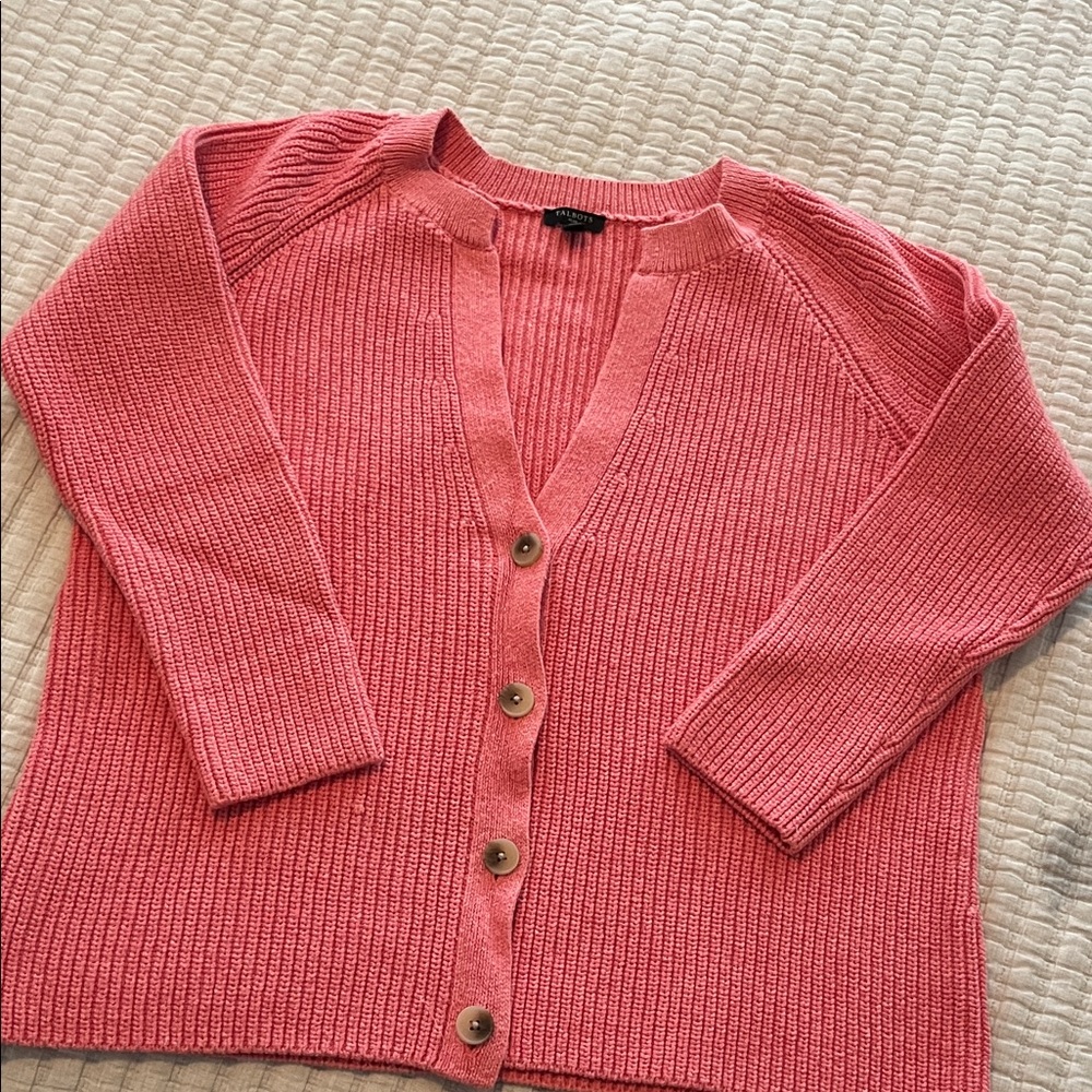 Talbots Pink Ribbed Cardigan Sweater
